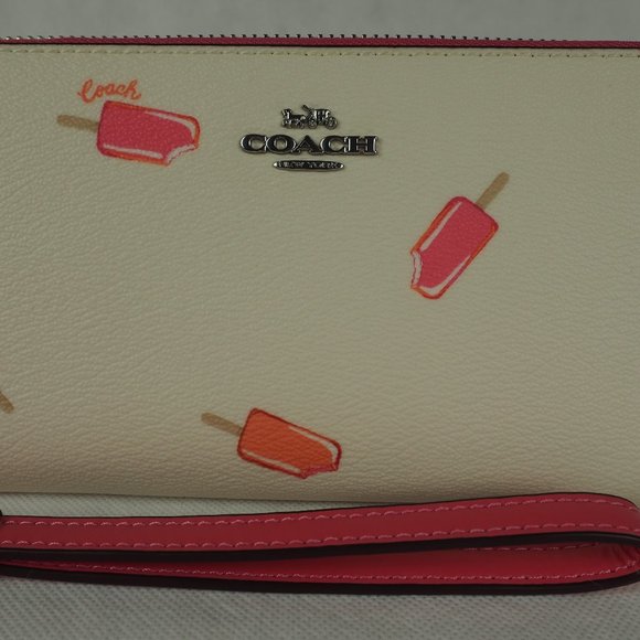 Coach Wallet Long Zip Around Leather Popsicle Print Chalk White Pink Multi C4530 - Picture 2 of 10